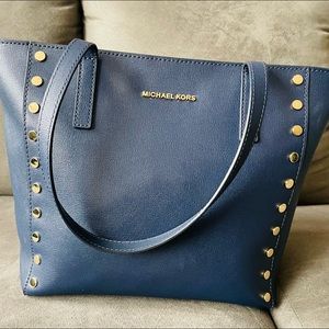 Michael Kors Large Dark Blue with gold studded tote